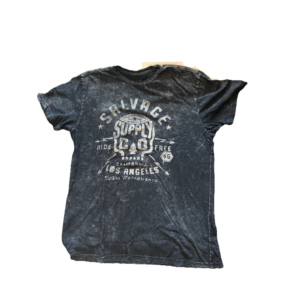 Salvage Supply Co Mens XXL Black Acid Wash Graphic T-Shirt LA Biker Skull